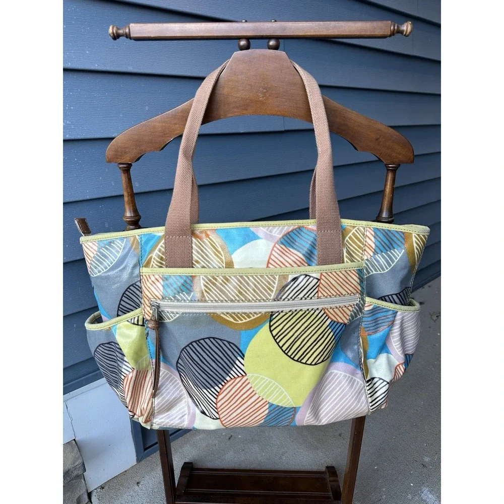Fossil Key Per Multicolor Circle Print Coated Canvas Tote Bag Polka Dot Lining